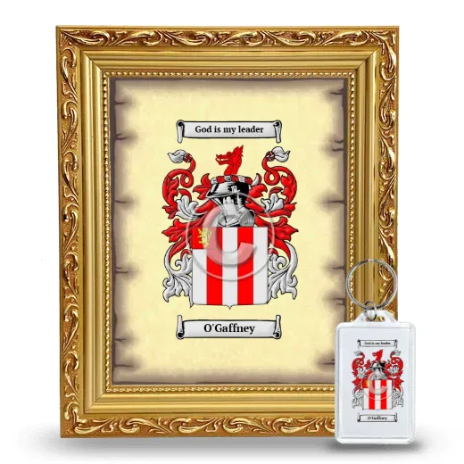 O'Gaffney Framed Coat of Arms and Keychain - Gold