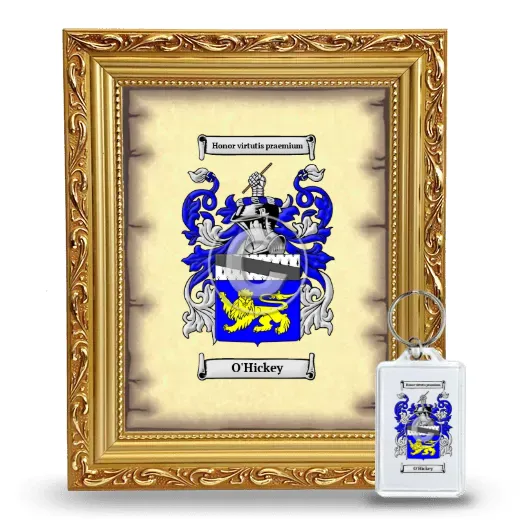 O'Hickey Framed Coat of Arms and Keychain - Gold