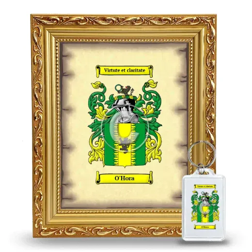 O'Hora Framed Coat of Arms and Keychain - Gold