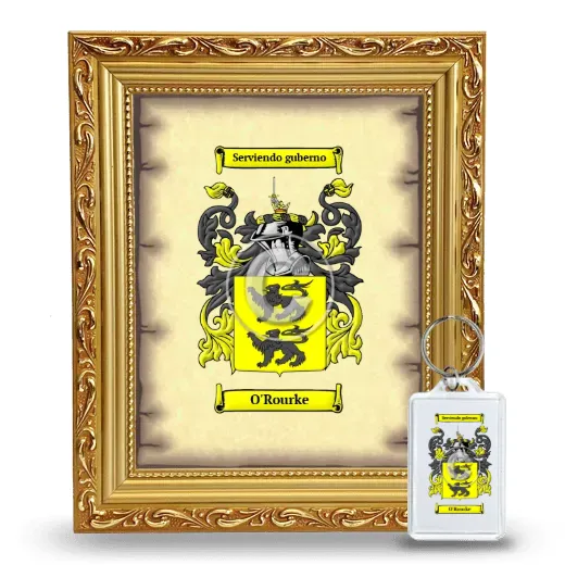 O'Rourke Framed Coat of Arms and Keychain - Gold