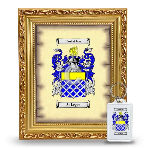 St Leger Framed Coat of Arms and Keychain - Gold