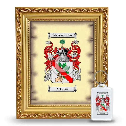 Ackman Framed Coat of Arms and Keychain - Gold