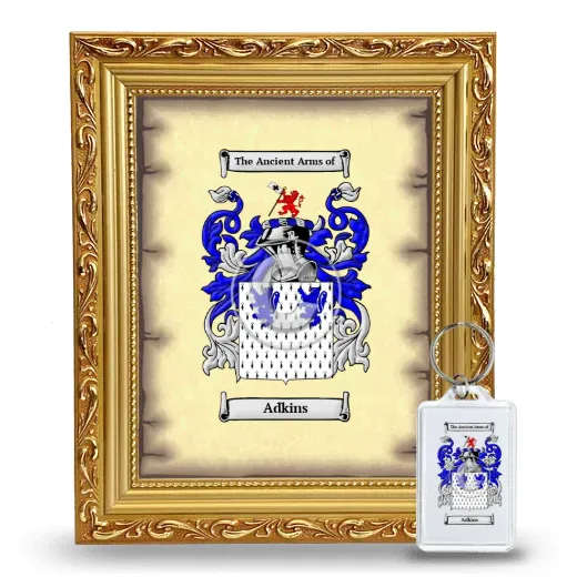 Adkins Framed Coat of Arms and Keychain - Gold