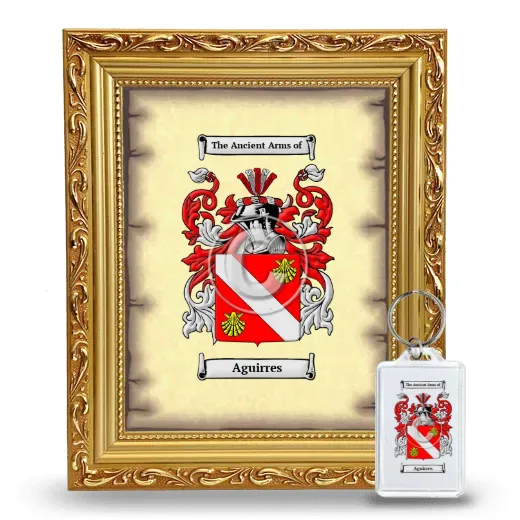 Aguirres Framed Coat of Arms and Keychain - Gold