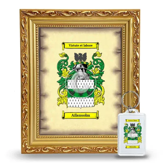 Ailansolm Framed Coat of Arms and Keychain - Gold
