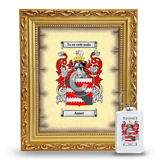 Amer Framed Coat of Arms and Keychain - Gold