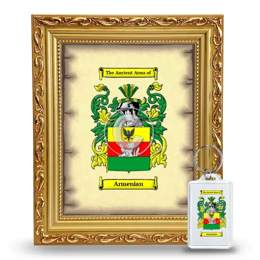 Armenian Framed Coat of Arms and Keychain - Gold