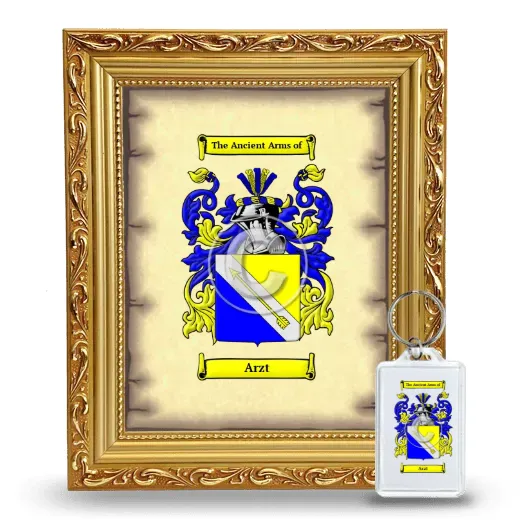 Arzt Framed Coat of Arms and Keychain - Gold
