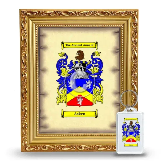 Asken Framed Coat of Arms and Keychain - Gold