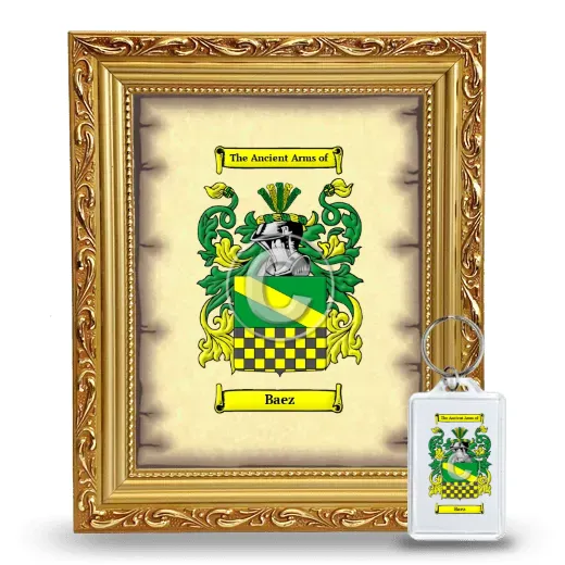 Baez Framed Coat of Arms and Keychain - Gold