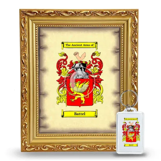 Battel Framed Coat of Arms and Keychain - Gold