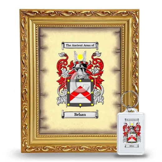 Behan Framed Coat of Arms and Keychain - Gold