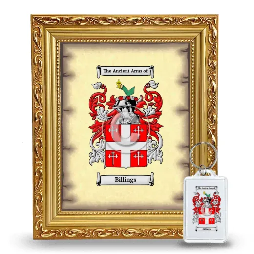 Billings Framed Coat of Arms and Keychain - Gold