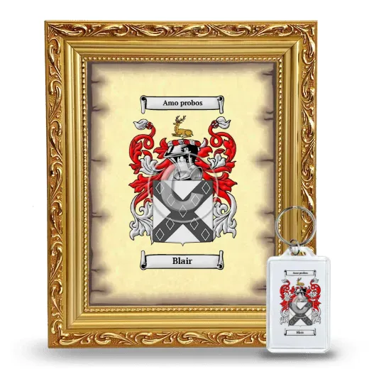 Blair Framed Coat of Arms and Keychain - Gold