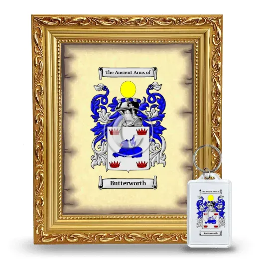 Butterworth Framed Coat of Arms and Keychain - Gold