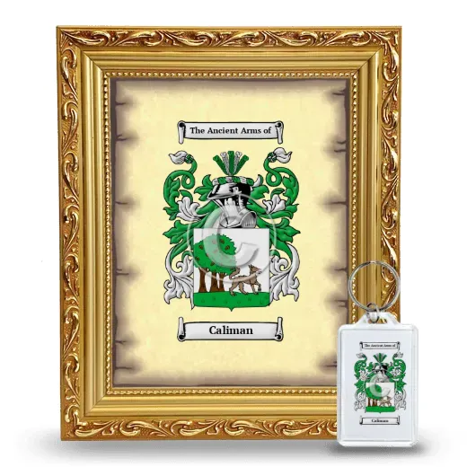 Caliman Framed Coat of Arms and Keychain - Gold