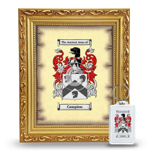 Campion Framed Coat of Arms and Keychain - Gold