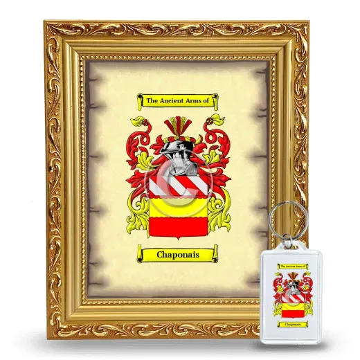 Chaponais Framed Coat of Arms and Keychain - Gold