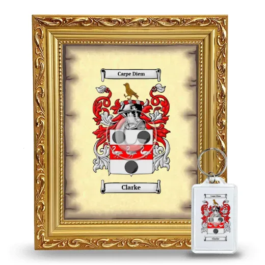 Clarke Framed Coat of Arms and Keychain - Gold