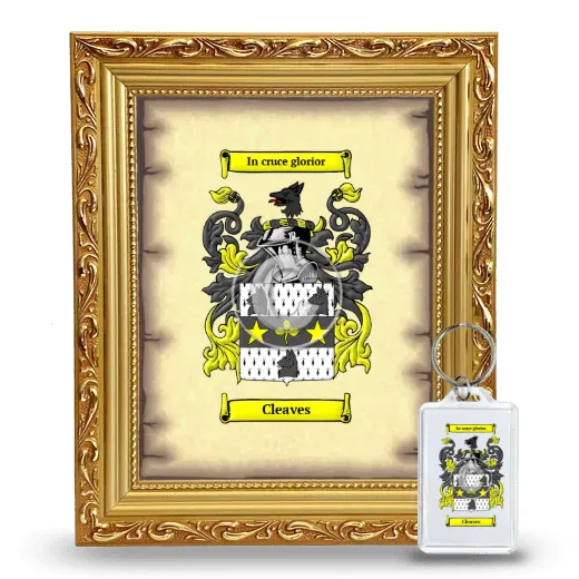 Cleaves Framed Coat of Arms and Keychain - Gold