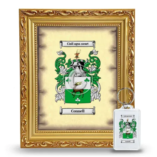 Connell Framed Coat of Arms and Keychain - Gold
