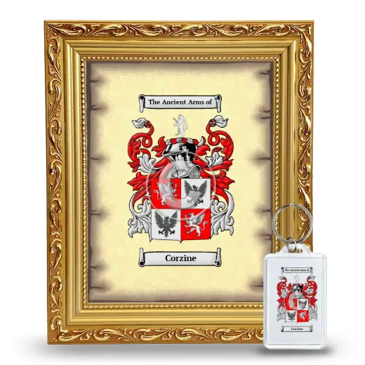 Corzine Framed Coat of Arms and Keychain - Gold