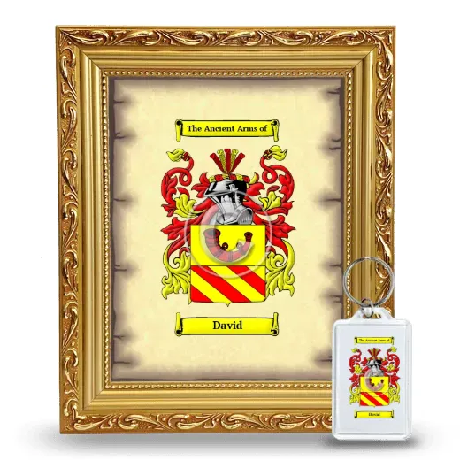 David Framed Coat of Arms and Keychain - Gold