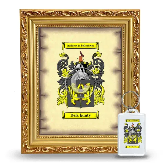 Dela hunty Framed Coat of Arms and Keychain - Gold