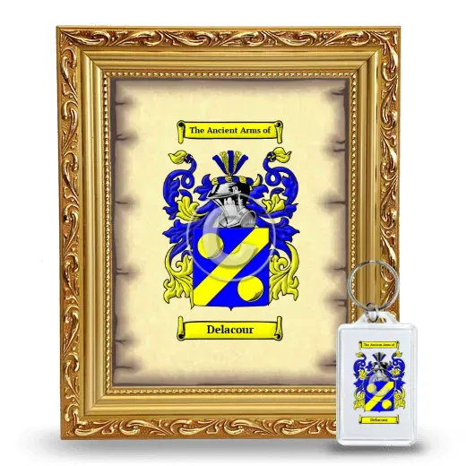 Delacour Framed Coat of Arms and Keychain - Gold