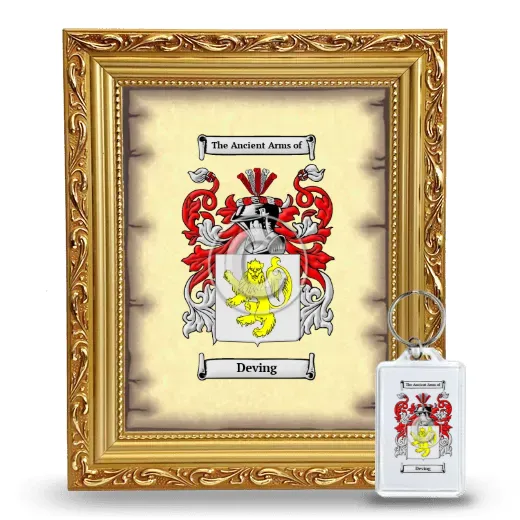 Deving Framed Coat of Arms and Keychain - Gold