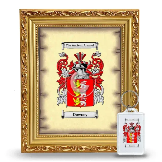Downey Framed Coat of Arms and Keychain - Gold