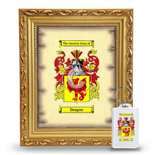 Dragon Framed Coat of Arms and Keychain - Gold