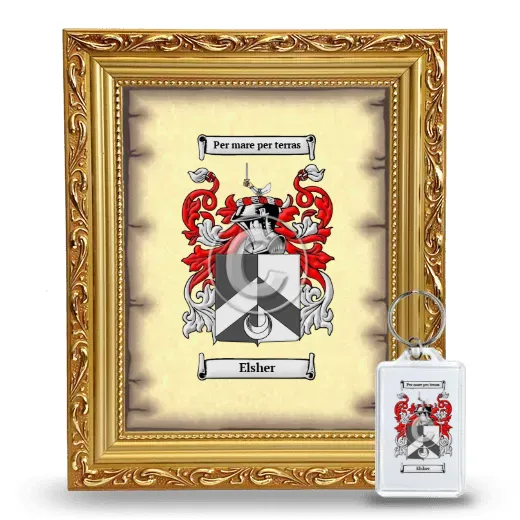 Elsher Framed Coat of Arms and Keychain - Gold