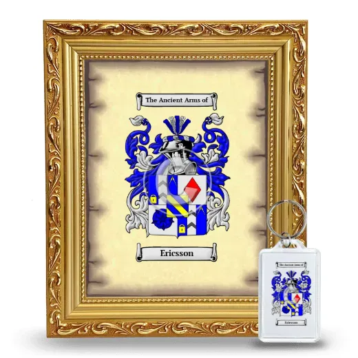 Ericsson Framed Coat of Arms and Keychain - Gold
