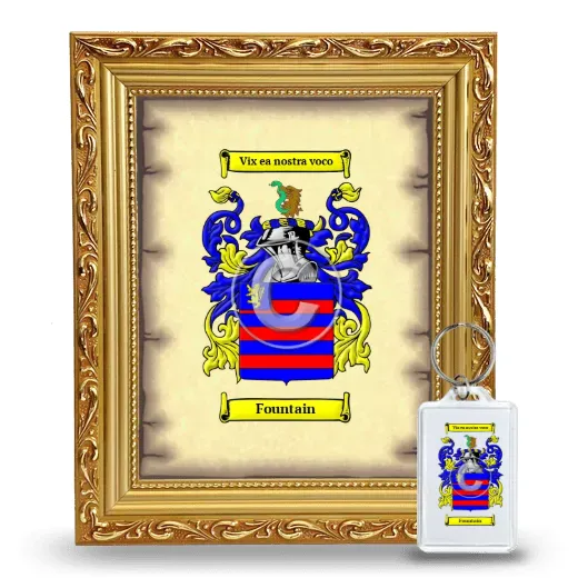 Fountain Framed Coat of Arms and Keychain - Gold