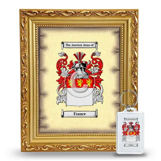 France Framed Coat of Arms and Keychain - Gold