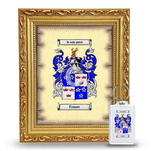 Fraser Framed Coat of Arms and Keychain - Gold