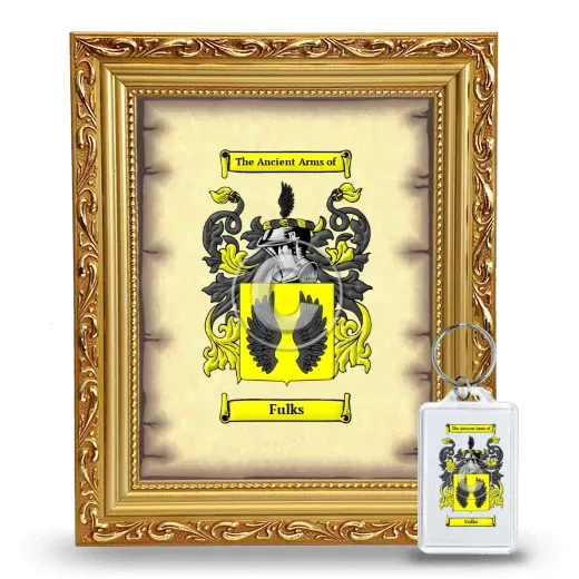 Fulks Framed Coat of Arms and Keychain - Gold