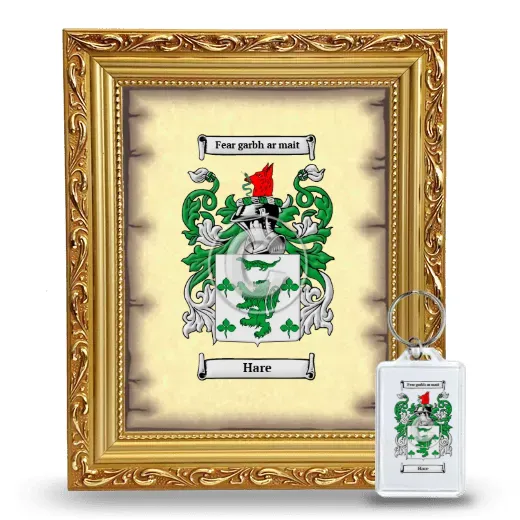 Hare Framed Coat of Arms and Keychain - Gold