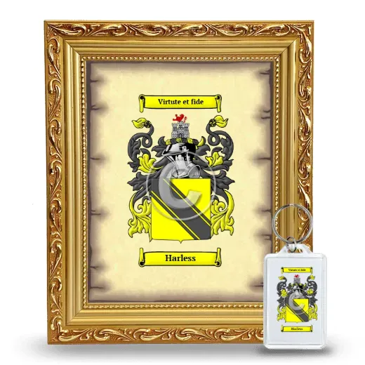 Harless Framed Coat of Arms and Keychain - Gold