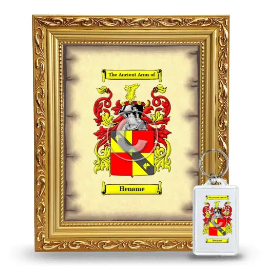 Hename Framed Coat of Arms and Keychain - Gold