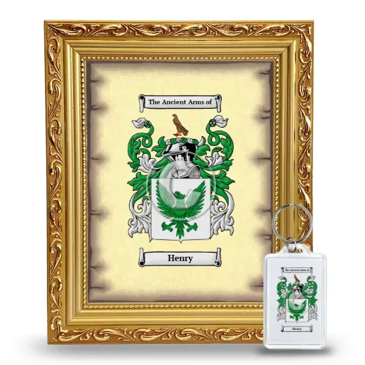 Henry Framed Coat of Arms and Keychain - Gold