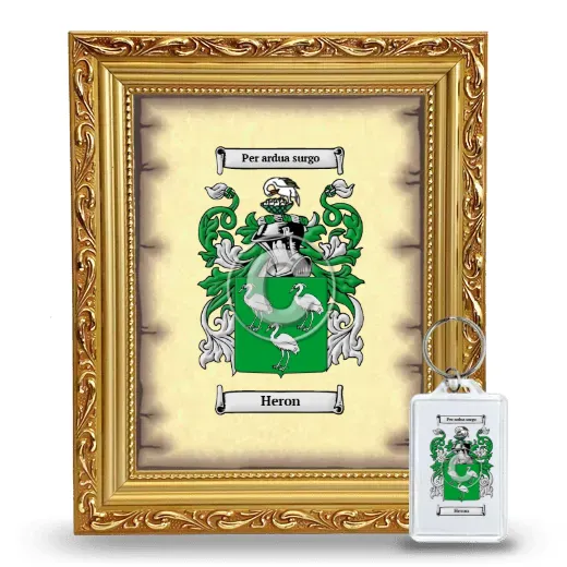Heron Framed Coat of Arms and Keychain - Gold