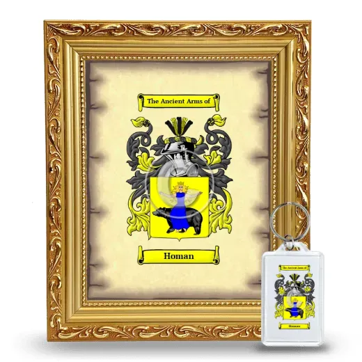 Homan Framed Coat of Arms and Keychain - Gold