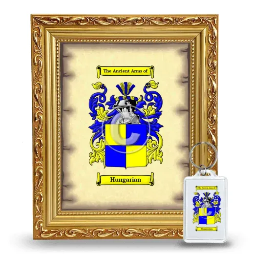 Hungarian Framed Coat of Arms and Keychain - Gold