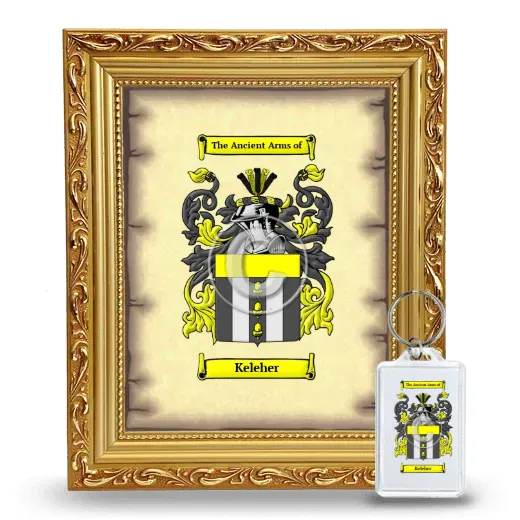 Keleher Framed Coat of Arms and Keychain - Gold