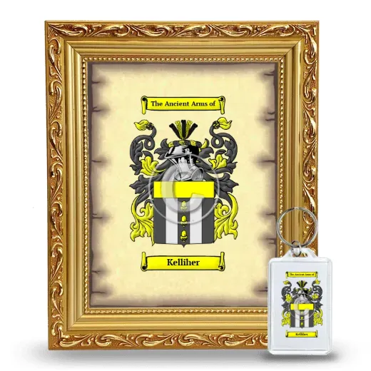 Kelliher Framed Coat of Arms and Keychain - Gold