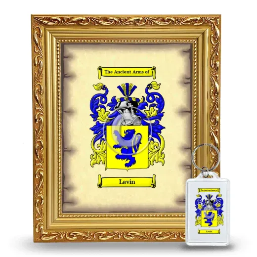 Lavin Framed Coat of Arms and Keychain - Gold