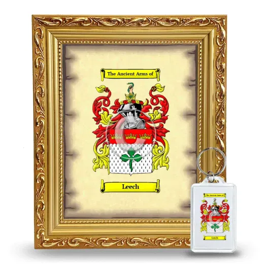 Leech Framed Coat of Arms and Keychain - Gold