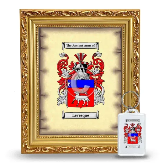 Levesque Framed Coat of Arms and Keychain - Gold